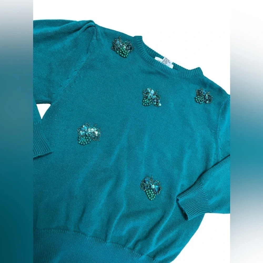 Cervelle vintage blue grape beaded tunic sweater - Picture 2 of 3